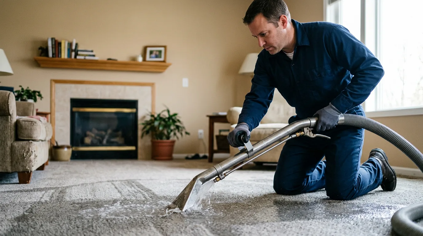 Water damage restoration technician working near Sailor Springs, IL
